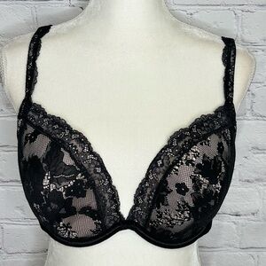Cacique black lace bold lace plunge bra